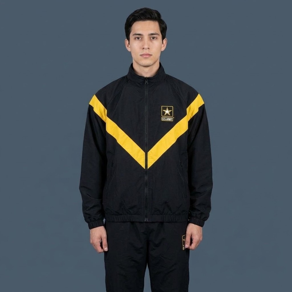 US Army APFU PT Jacket Mens Medium Regular Black Yellow Physical Fitness EUC